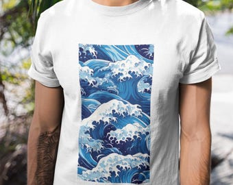 Japanese Wave Art Graphic T-Shirt - Hokusai Inspired Ocean Wave Design Art Lovers, Surfers, and Nature Enthusiasts Great Wave off Kanagawa