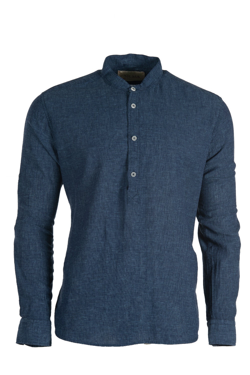 Image of Grandad Collar Linen Style Shirt - Summer Beach Casual Gift For Him