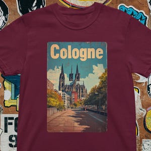 -shirt Cologne Allemagne | t-shirt graphique affiche de voyage rétro | Chemise ville européenne vintage, cathédrale de Cologne, Cologne vintage Europe rétro