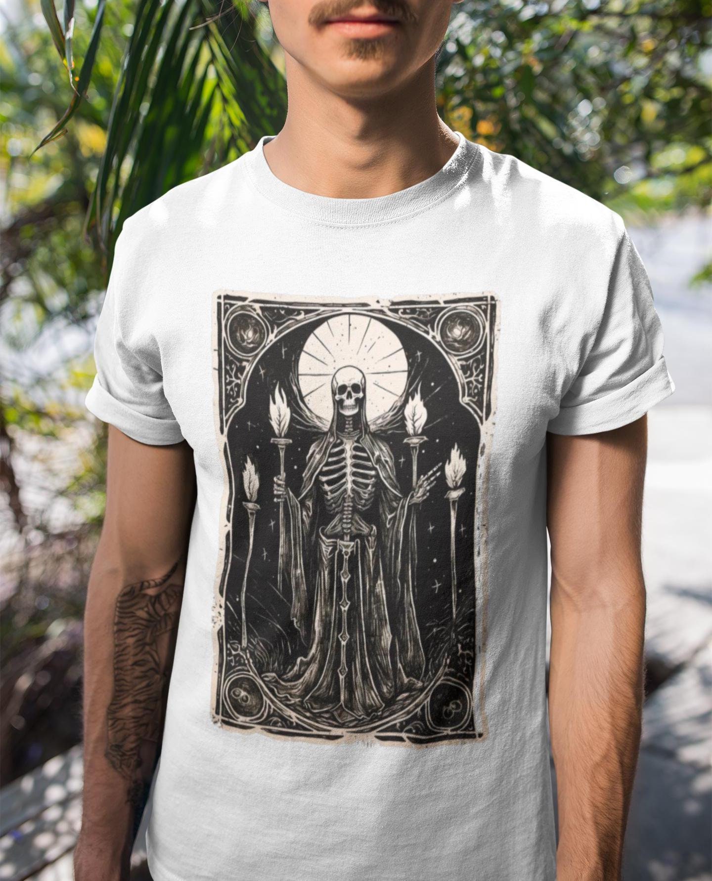 T-shirt Uomo Gotica Con Scheletro E Teschio – Gabbia Toracica Stampata, 100% Cotone, Gildan 5000, Taglie Dalla S Alla 4XL, Nera