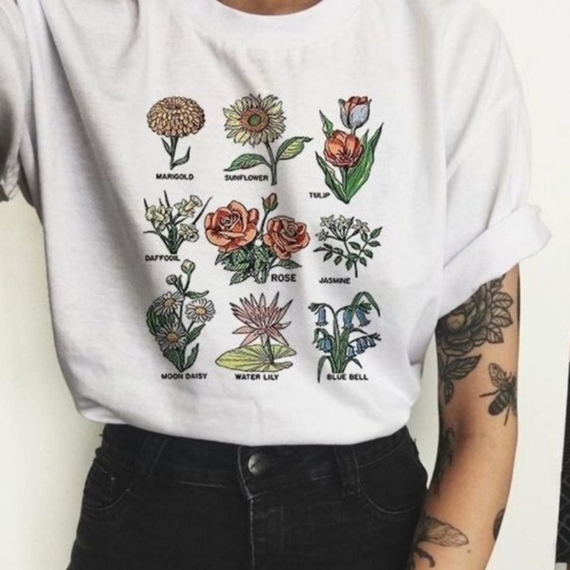 Flowers T Shirt Sunflower Marigold Tulip T -