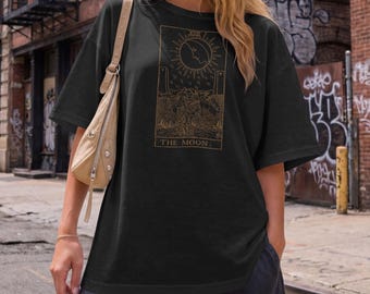 The Moon Tarot T Shirt, Vintage Celestial Card Tee, Witchy Gothic Graphic Shirt, Occult Gift
