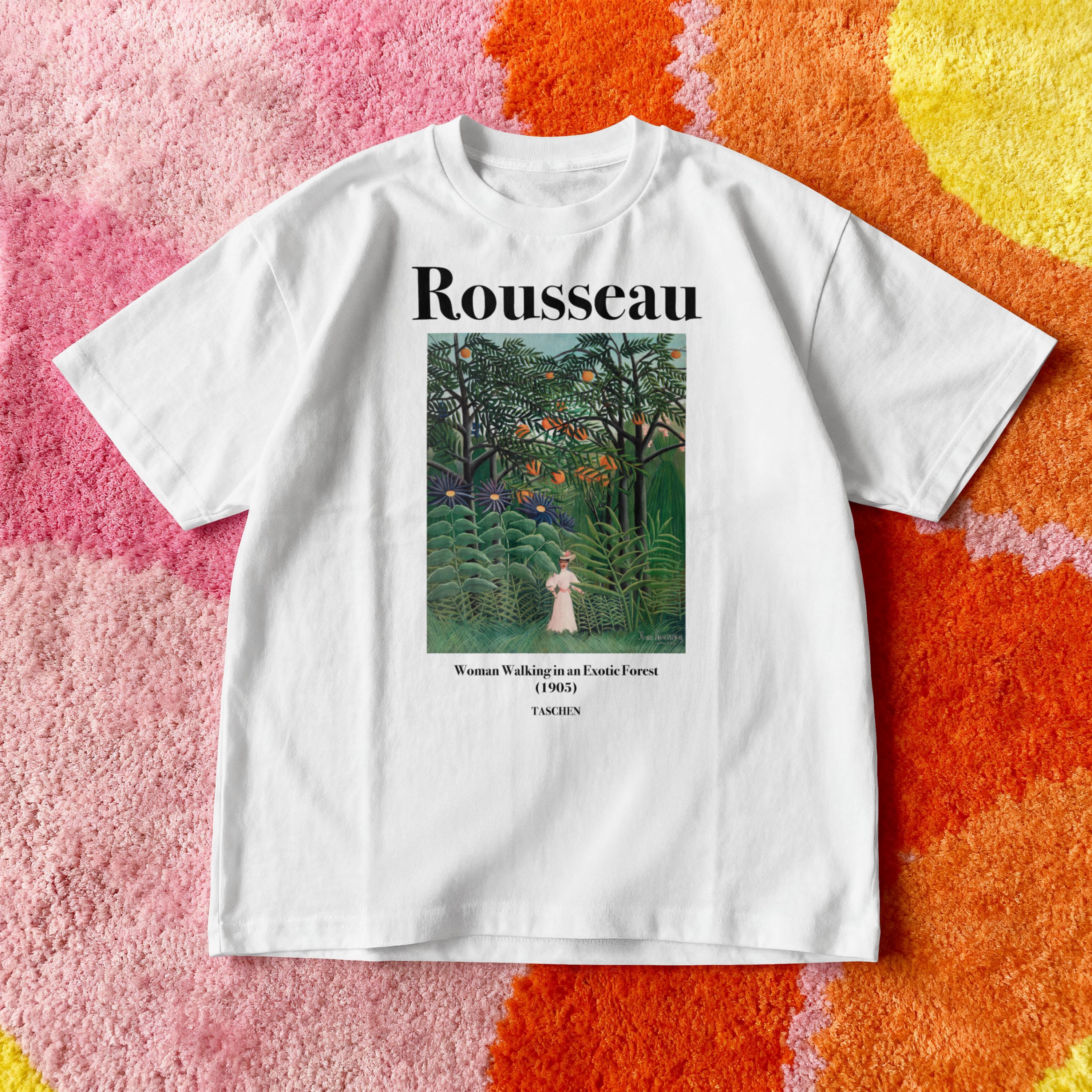 90s アンリ・ルソー 異国の森を歩く女性 アートTシャツ シングル ルソーのアートTシャツ、エキゾチックな森の絵画Tシャツ、熱帯植物