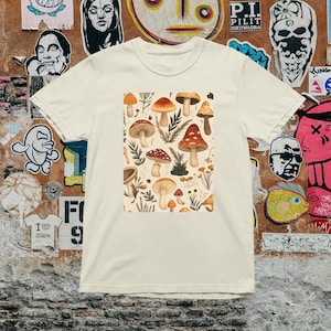 Cottagecore Pilz-T-Shirt: Vintage botanische Pilz-Illustration