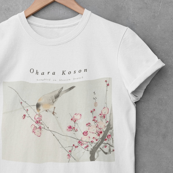 Ohara Koson Songbird On Blossom Branch T shirt / Kachō-e / Japan Traditional Painter / Woodblock Paint / %100 Cotton