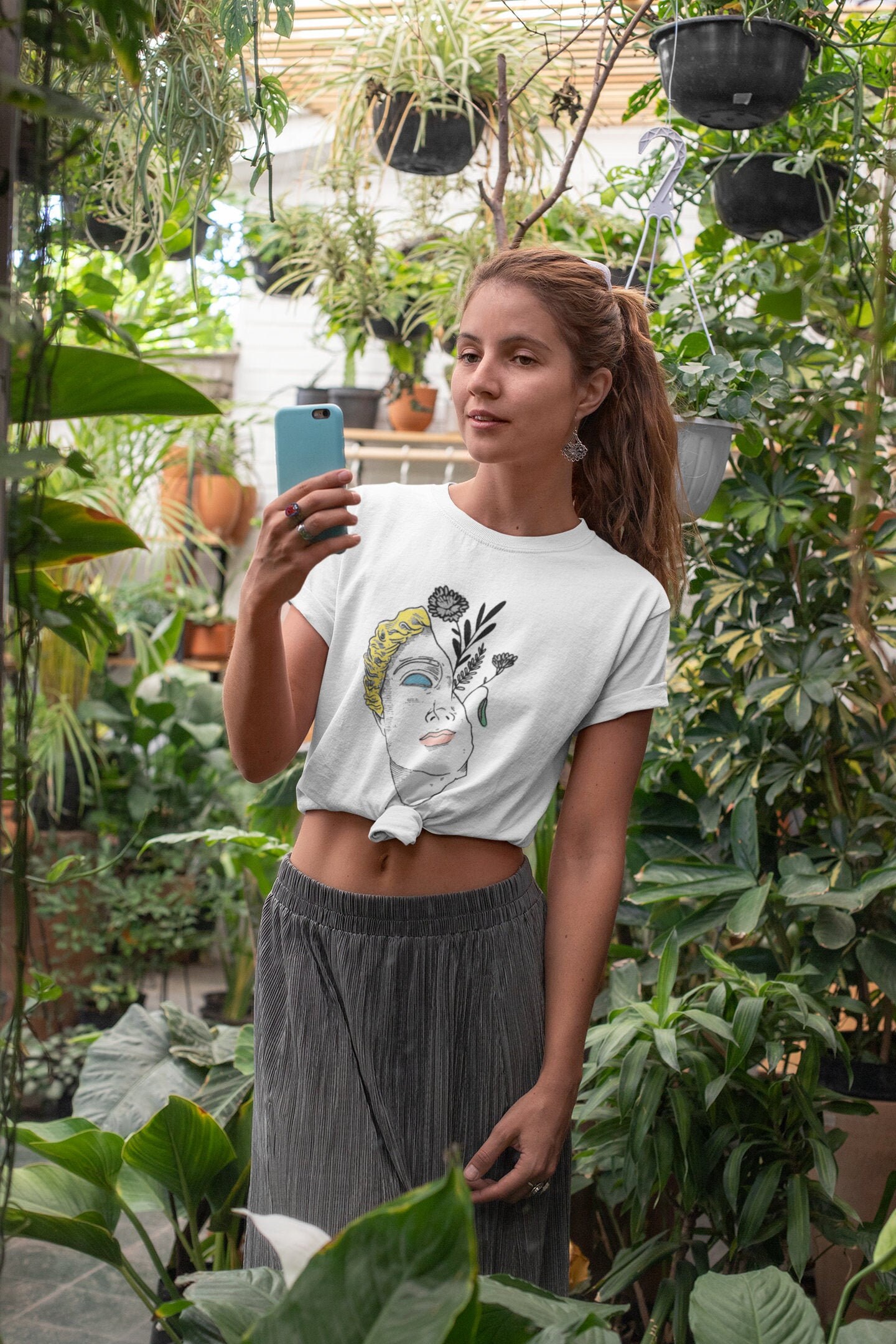 Image of Abstract Floral David Statue T Shirt - Drawing One Line