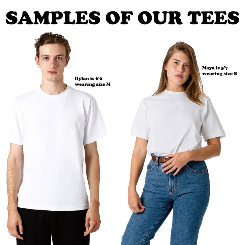 May include: Two people wearing white t-shirts. The person on the left is 6'0" and wearing size M. The person on the right is 5'7" and wearing size S.