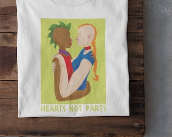 Hearts Not Parts Pride T-Shirt: LGBT Trans Love Cotton Tee