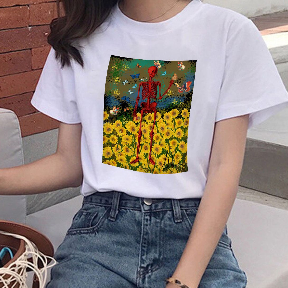 Discover Dancing Skeleton in Sunflowers With Butterflies / Aesthetic / Gothic / Cool /aesthetic shirts, tumblr shirts, vintage shirts, 90s shirts