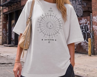 Mond-T-Shirt, T-Shirt mit himmlischer Mondsichel, T-Shirt mit Astrologie-Grafik, Mondgeschenk
