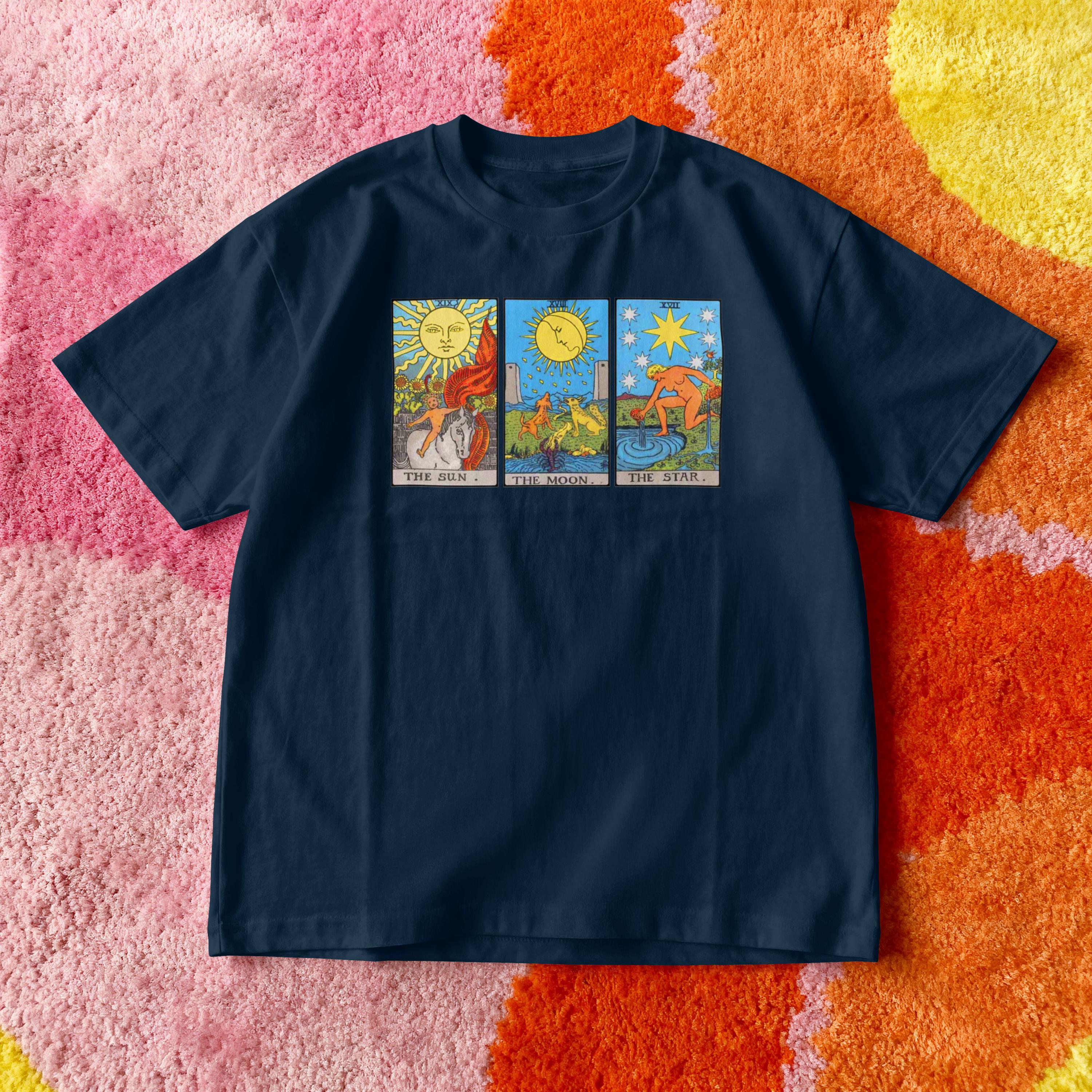 Sun Moon Star Tarot T Shirt, Celestial Tarot Card Tee, Vintage