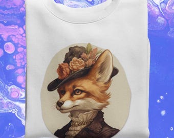 ビクトリア朝のフォックスレディTシャツ：エレガントな動物グラフィックTシャツ