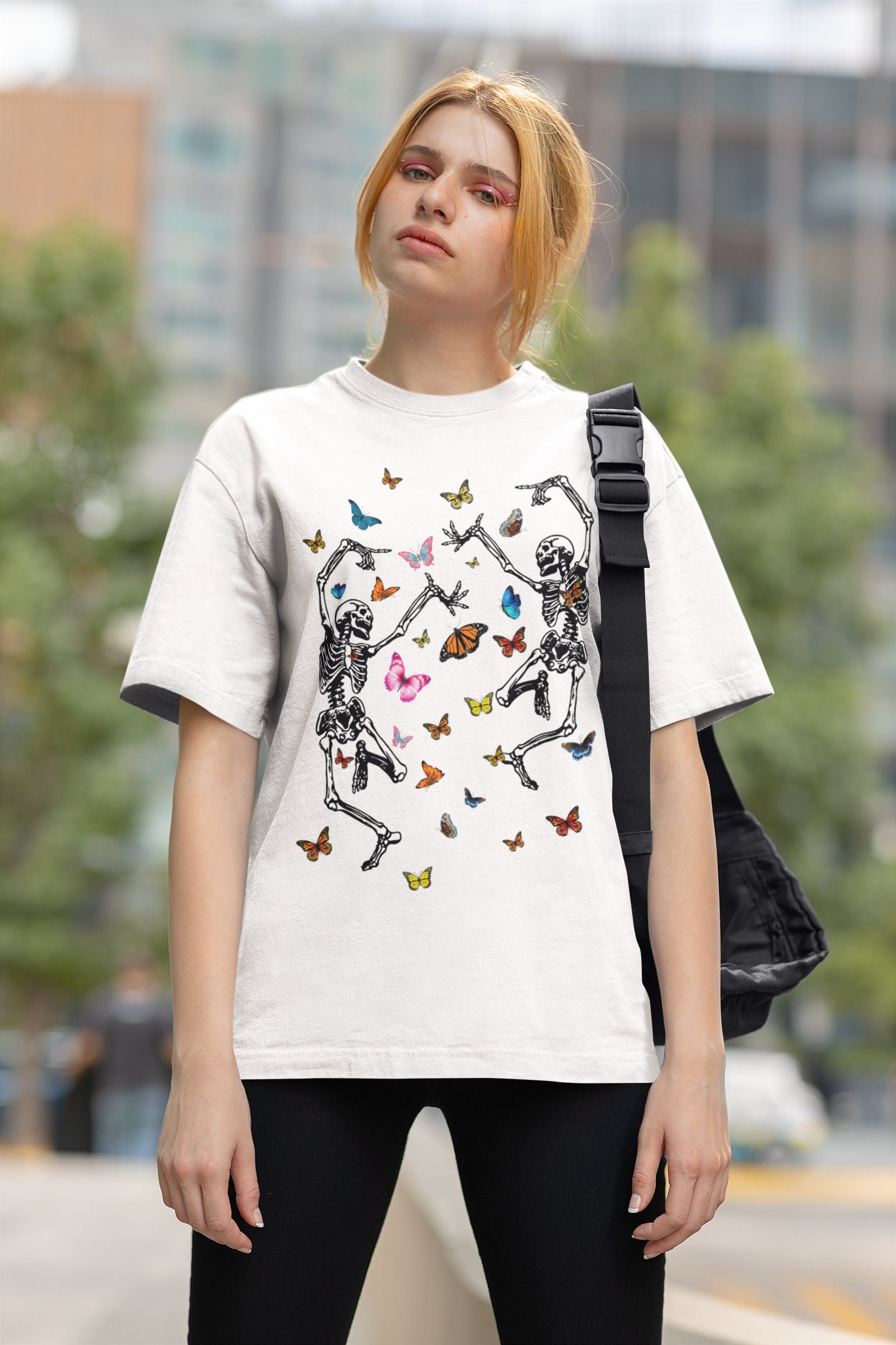 Discover Butterflies With Dancing Skeletons T shirt / Colourful / Skeleton / Edgy / Trend