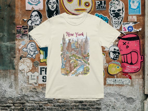 Tシャツ・カットソー THE MUSEUM VISITOR CITY DRAWING GRAPHIC T-SHIRT 5FT1935 New York T Shirt - Sketchnote - New York Skyline - NYC