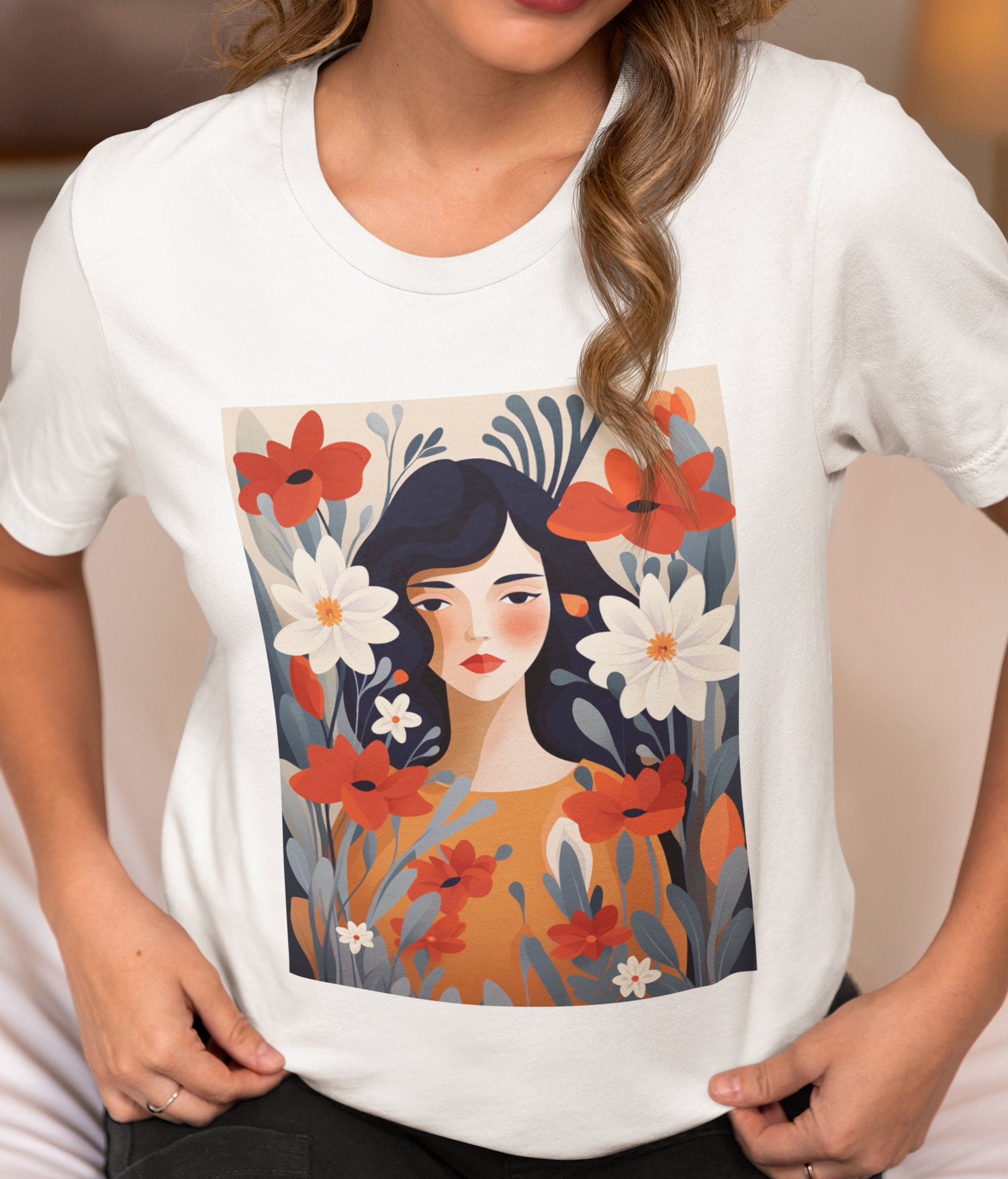 Flowers T Shirt - Woman With Flowers - Tulips - Daisy -wild