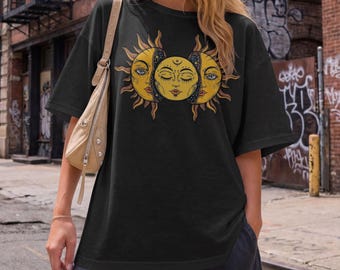 Sun Moon Celestial T Shirt, Vintage Astrology Graphic Tee, Boho Witchy Shirt, Mystic Gift