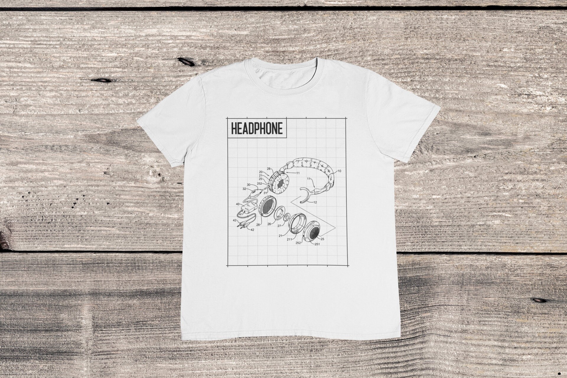Headphones Blueprint T shirt / Music Blueprint T shirt / Diaphragm Blueprint T shirt / %100 Cotton