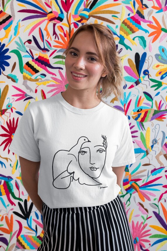 ピカソ ピジョン＆ガール Tシャツ：恐れ知らずのワンラインアートT 