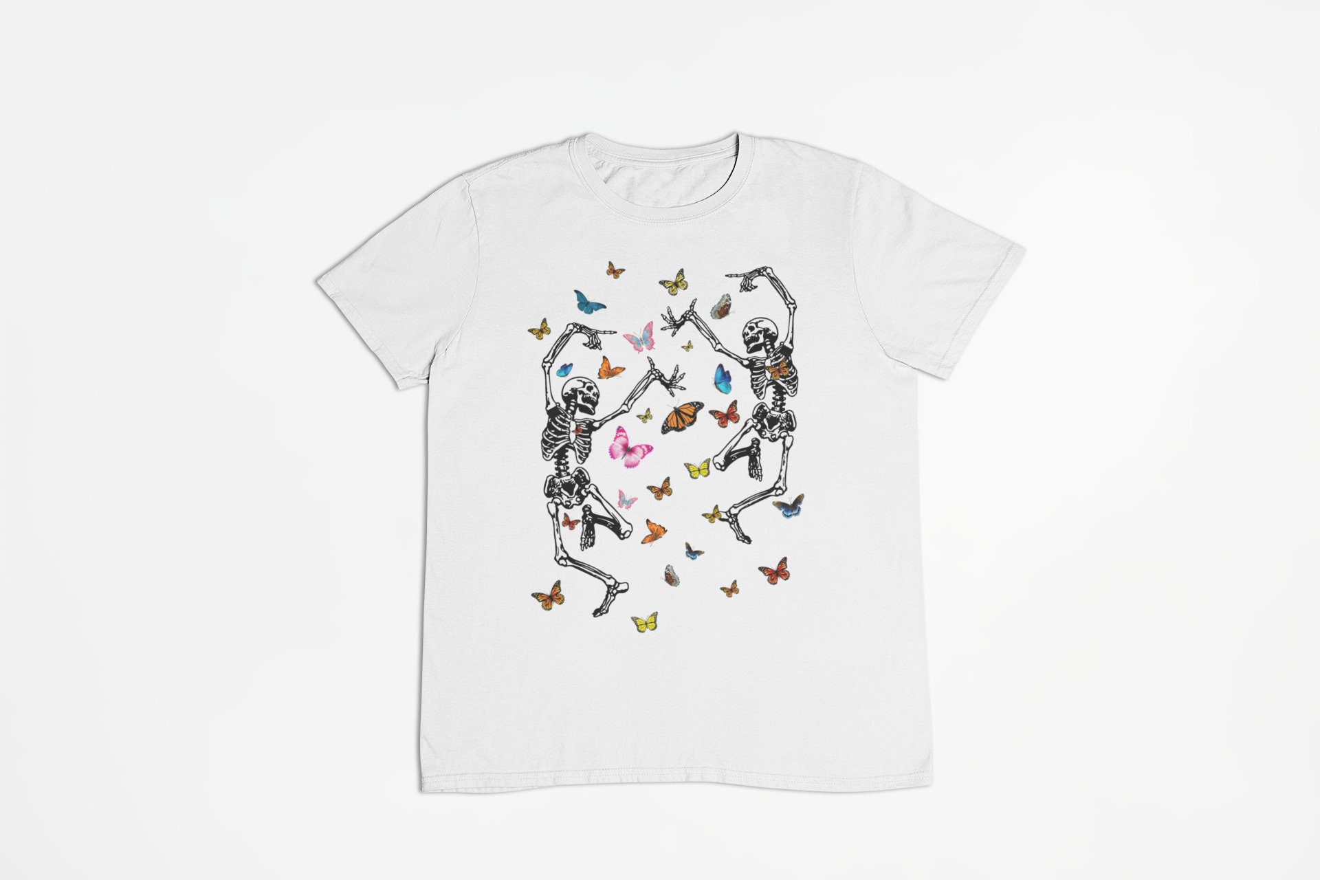 Discover Butterflies With Dancing Skeletons T shirt / Colourful / Skeleton / Edgy / Trend