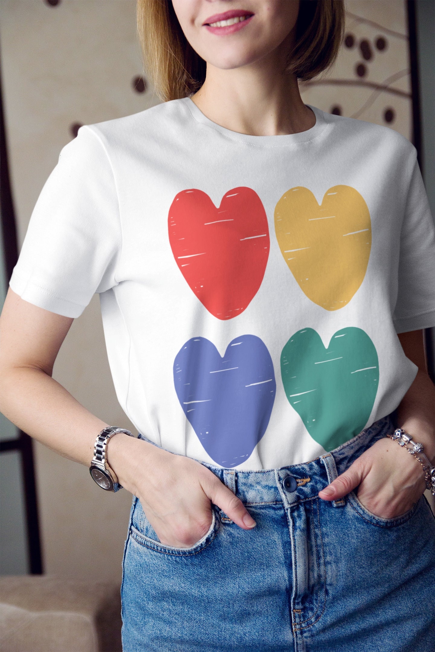 Cute Hearts T Shirt / Double Sided T Shirt / Hand Drawn Hearts