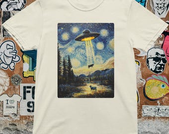 UFO Abduction T-Shirt: Starry Night Alien Cow Art Tee