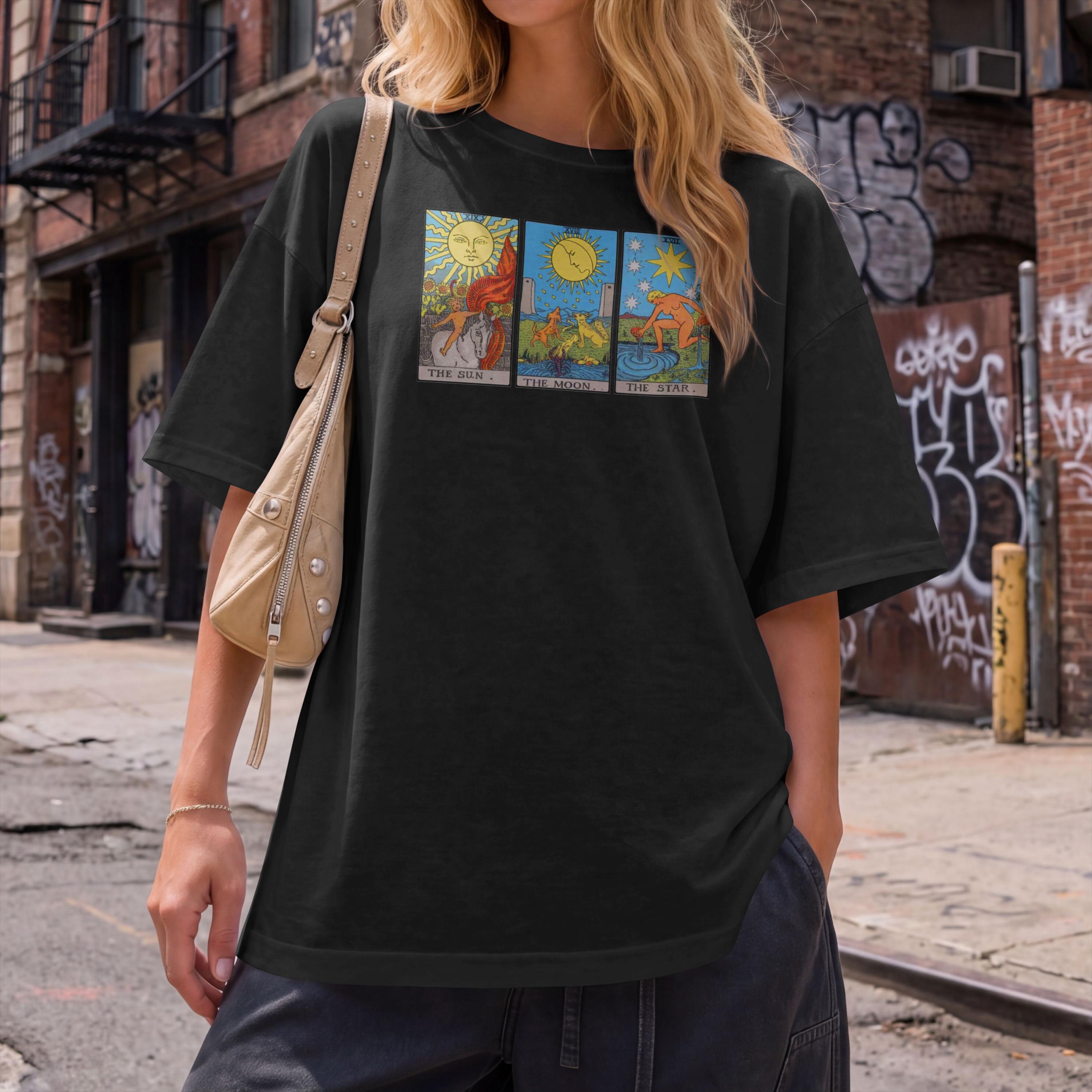 Sun Moon Star Tarot T Shirt, Celestial Tarot Card Tee, Vintage