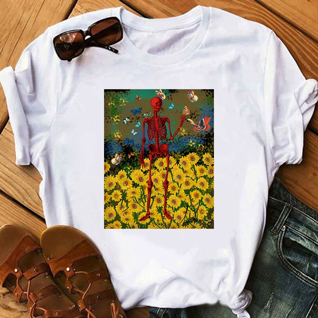 Discover Dancing Skeleton in Sunflowers With Butterflies / Aesthetic / Gothic / Cool /aesthetic shirts, tumblr shirts, vintage shirts, 90s shirts