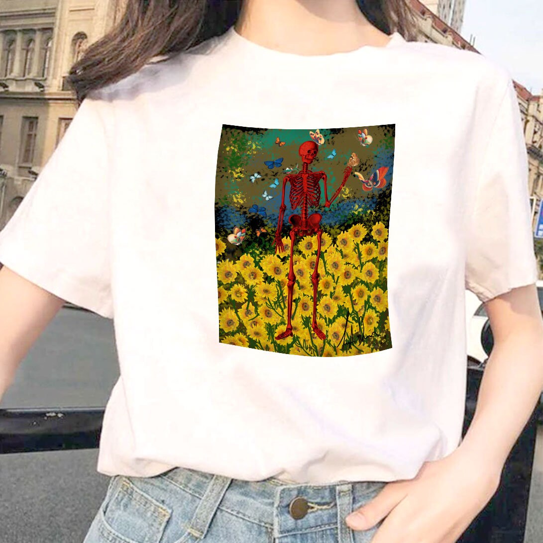 Discover Dancing Skeleton in Sunflowers With Butterflies / Aesthetic / Gothic / Cool /aesthetic shirts, tumblr shirts, vintage shirts, 90s shirts