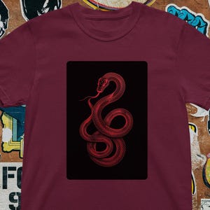 Red Serpent T-Shirt: Gothic Snake Line Art Graphic Tee
