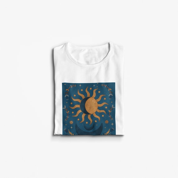 T-shirt Con Forme Di Luna E Sole Tarocchi Astrologici / % 100 Di - Foto 7