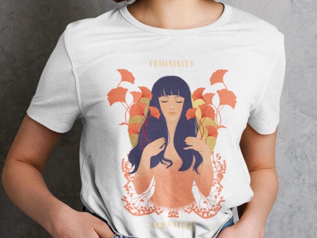 Art Nouveau Woman Painting T shirt - Femininity And The Nature -  %100 Cotton