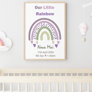 Stampa personalizzata per la cameretta del bambino arcobaleno, stampa con dettagli sulla nascita, stampa per la cameretta del bambino, stampa per la cameretta del bambino, stampa per la cameretta del bambino, stampa per la nascita in formato A4