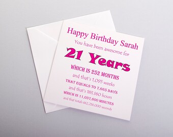 Personalized 21st Birthday Card, Length of Time Card