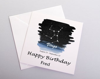 Personalized Virgo Constellation Birthday Card, Zodiac Astrology Card