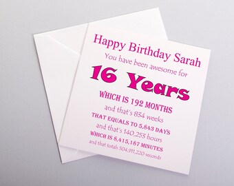Personalized 16th Birthday Card, Length of Time Card