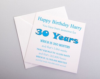 Personalized 30th Birthday Card, Time in Years