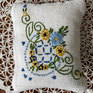 Vintage embroidered linen sachet
