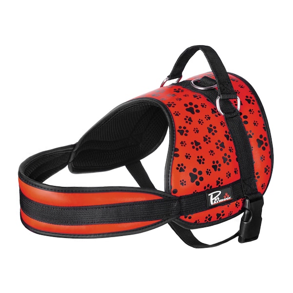 Pet Armour Dog Vest Harness Strong Non Pull Leather Adjustable Padded Weatherproof Washable - RED