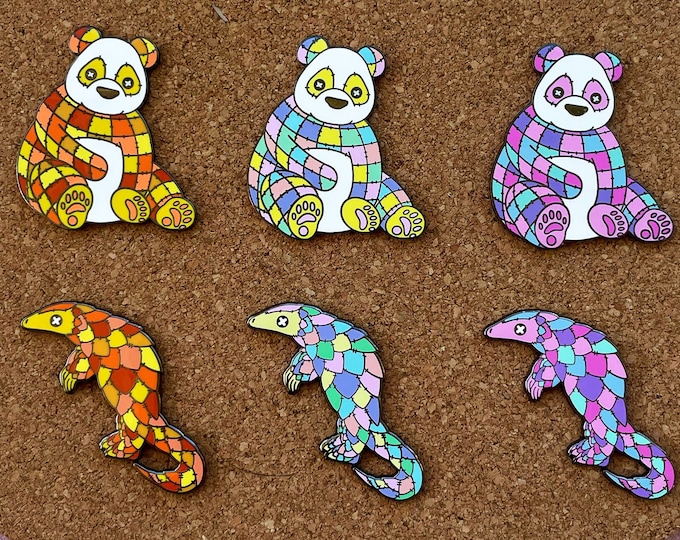 Patchwork Pals  Enamel Pins - pandas and pangolins