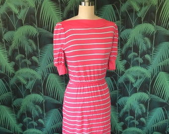 80's Pink and White Striped Knit Dress