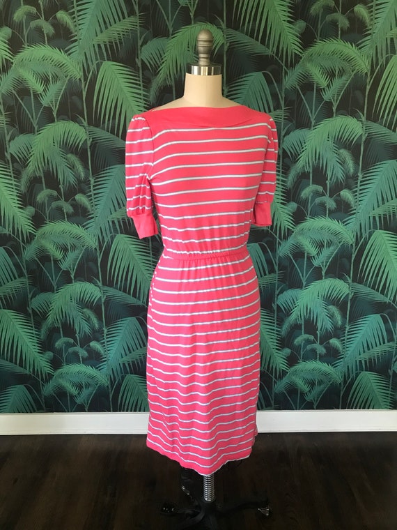 80's Pink and White Striped Knit Dress - image 1