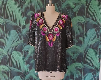 Fancy Black Sequined 80’s Top