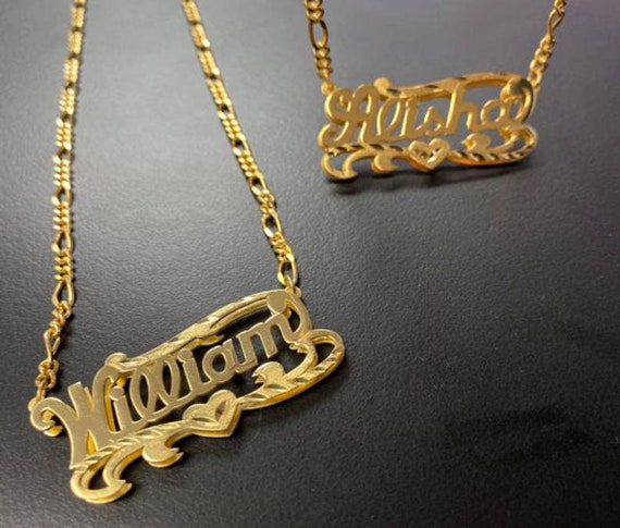 Nameplate Necklace 14k 14k Gold Name Thick Chain Name Plate