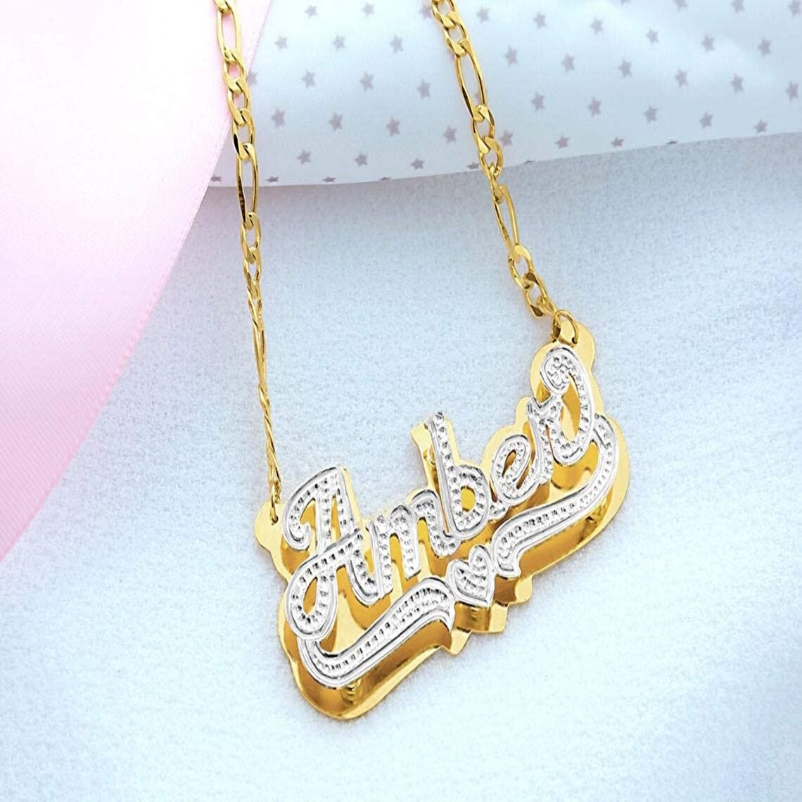 NAMEPLATE NECKLACE Double Plated Name Necklace Name Plate Etsy