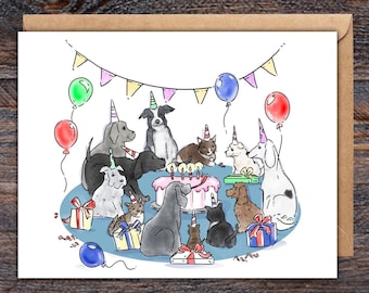Dog & Cat Birthday Party, Greeting Card with Envelope