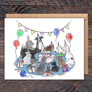 Dog & Cat Birthday Party, Greeting Card with Envelope