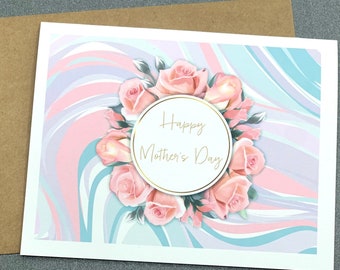 Pink Roses Mother’s Day Card, Blank Greeting Card with envelope cards note stationery bulk card Mothers Day cards, cards for mom