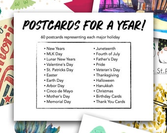 Postcards for a year! - 60 Pack Postcards, assorted Postcard for every holiday