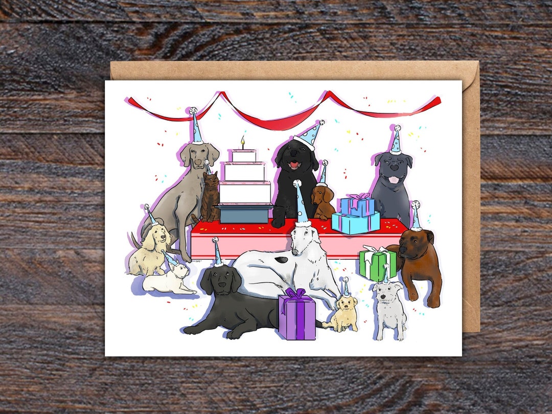Dog Birthday Party Greeting Card With Envelope - Etsy