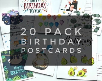 Birthday Postcards - 20 Pack Postcards, assorted Postcard, snail mail, letter, stationery, bulk gifts, bulk, notes, gift pen pal letter